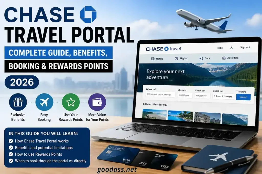Chase Travel Portal guide showing travel booking, rewards points, and travel benefits.