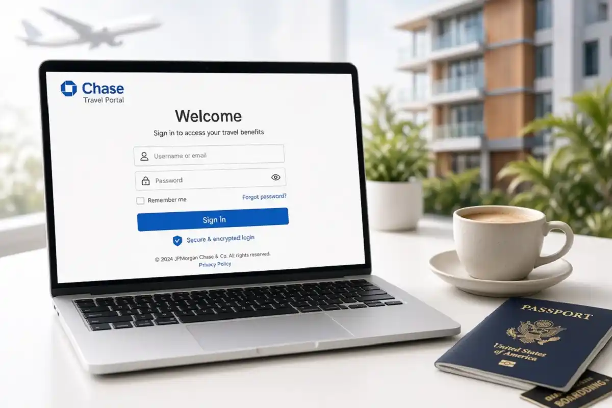 Chase Travel Portal Login screen on laptop showing secure sign-in page