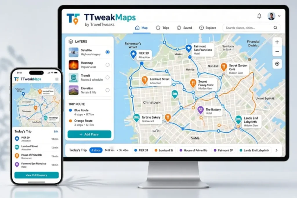 Map Guides TTweakMaps from TravelTweaks – smart map tool for better trip planning with custom routes and layers
